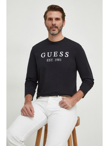 Блуза с дълги ръкави Guess в черно с принт