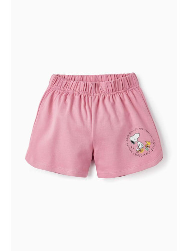 Детски памучен къс панталон zippy в лилаво с принт