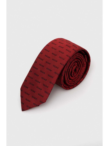 Копринена вратовръзка HUGO в червено 50494277