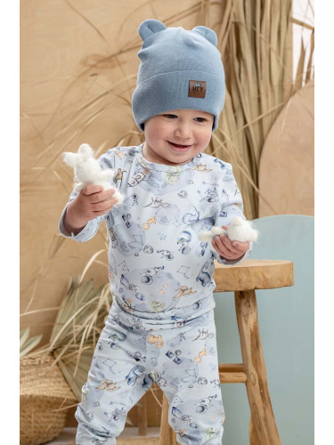 Детска памучна шапка Jamiks BATUMI в синьо с фина плетка от памук