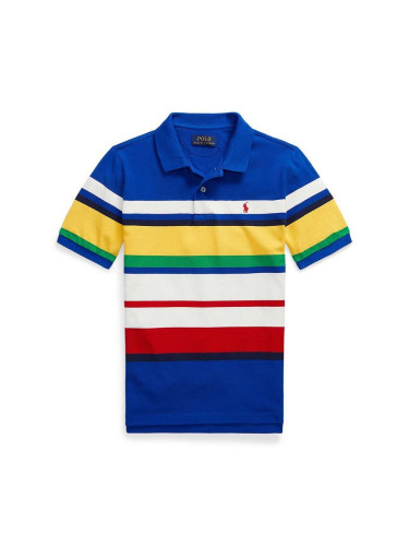 Детска памучна тениска с яка Polo Ralph Lauren с десен