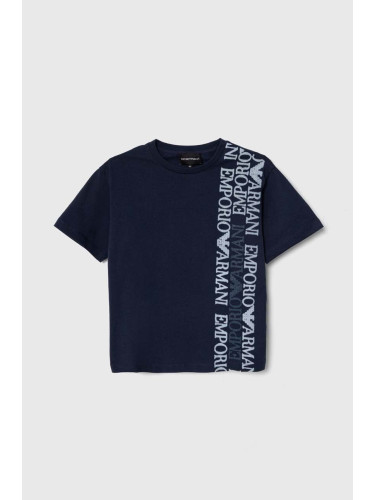 Детска памучна тениска Emporio Armani в синьо с принт