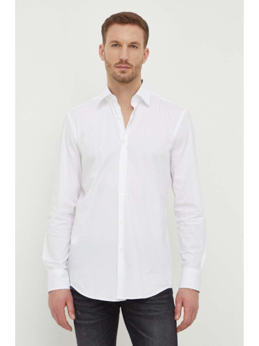 Риза BOSS мъжка в бяло с кройка по тялото класическа яка 50508751