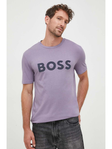 Памучна тениска BOSS CASUAL в лилаво с принт 50481923