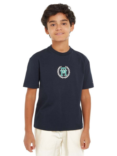 Детска памучна тениска Tommy Hilfiger в черно с принт