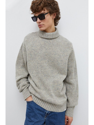 Вълнен пуловер Les Deux мъжки в сиво с поло LDM310110
