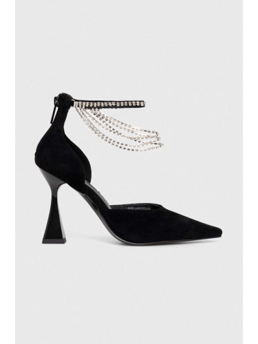 Велурени обувки с тънък ток Karl Lagerfeld DEBUT II в черно KL32014