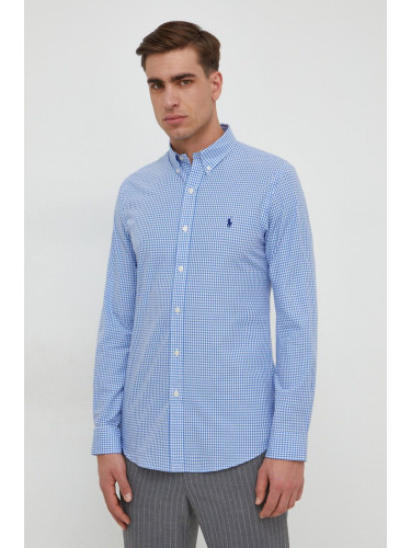 Риза Polo Ralph Lauren мъжка в синьо с кройка по тялото яка копче 710928254