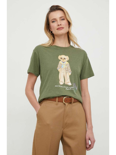 Памучна тениска Polo Ralph Lauren в зелено 211924292