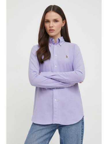 Памучна риза Polo Ralph Lauren дамска в лилаво със стандартна кройка с класическа яка 211924258