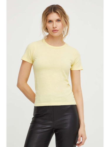 Памучна тениска American Vintage  T-SHIRT MC COL ROND в жълто GAMI21E24