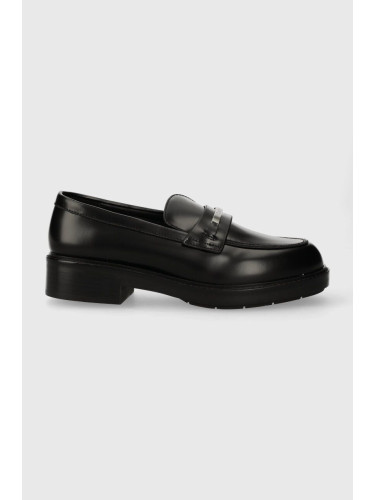 Кожени мокасини Calvin Klein RUBBER SOLE LOAFER W/HW в черно с платформа HW0HW02006