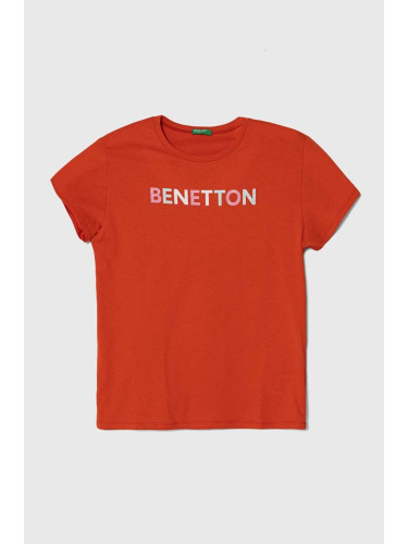 Детска памучна тениска United Colors of Benetton в оранжево