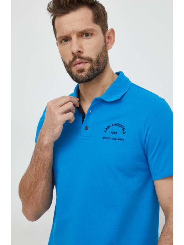 Плажна тениска с яка от памук Karl Lagerfeld в синьо с апликация