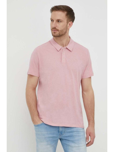 Тениска с яка лен Pepe Jeans HOLLY в розово с изчистен дизайн