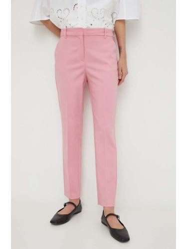 Панталон с лен Liviana Conti в розово с кройка тип цигара, висока талия F4SP43