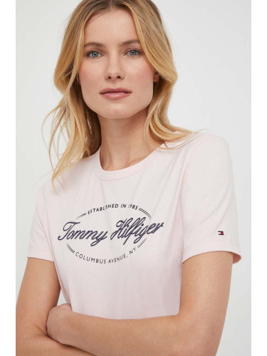 Памучна тениска Tommy Hilfiger в розово WW0WW41039
