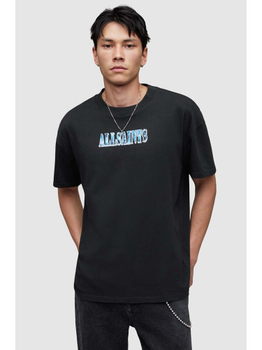 Памучна тениска AllSaints Quasar в черно с принт