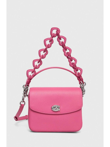 Кожена чанта Coach Cassie в розово