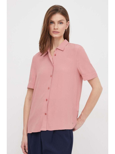 Риза Tommy Hilfiger дамска в розово със стандартна кройка с класическа яка WW0WW41831