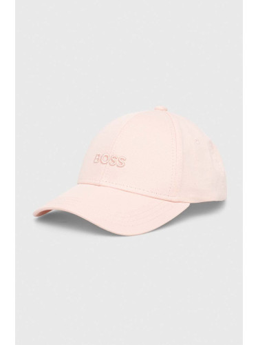 Памучна шапка с козирка BOSS в розово с изчистен дизайн 50495441