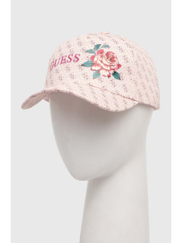 Памучна шапка с козирка Guess DENISE в розово с десен W4RZ05 WO080