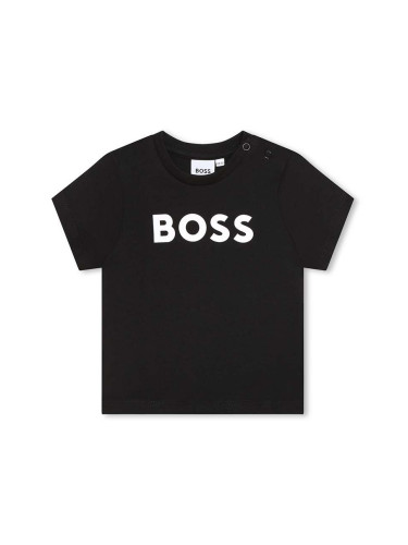Бебешка тениска BOSS в черно с принт