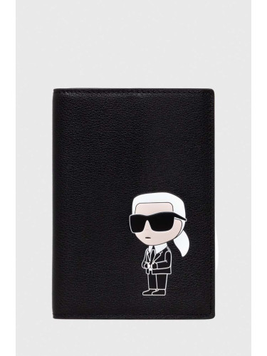 Кожен портфейл Karl Lagerfeld дамски в черно