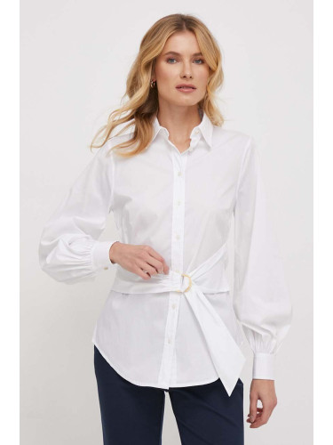 Риза Lauren Ralph дамска в бяло със стандартна кройка с класическа яка 200925446