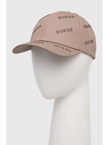 Памучна шапка с козирка Guess в кафяво с апликация V4RZ03 WFKN0