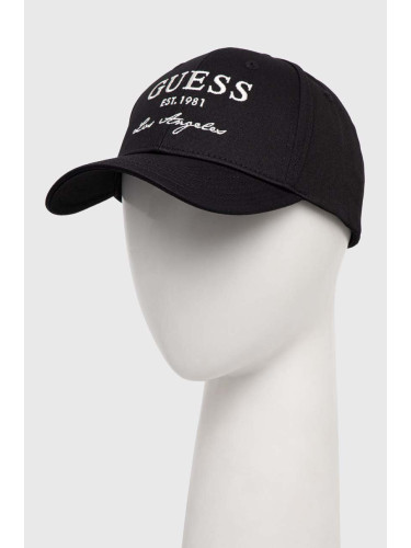 Памучна шапка с козирка Guess в черно с апликация V4RZ01 WFKN0
