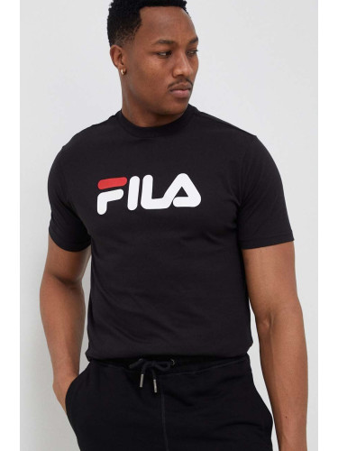 Памучна тениска Fila Bellano в черно с принт