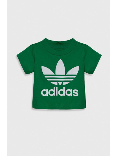 Детска памучна тениска adidas Originals TREFOIL TEE в зелено с принт