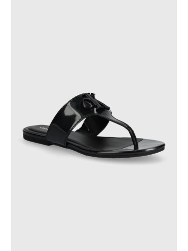 Джапанки Calvin Klein Jeans FLAT SANDAL SLIDE TOEPOST MG MET в черно с равна подметка YW0YW01342