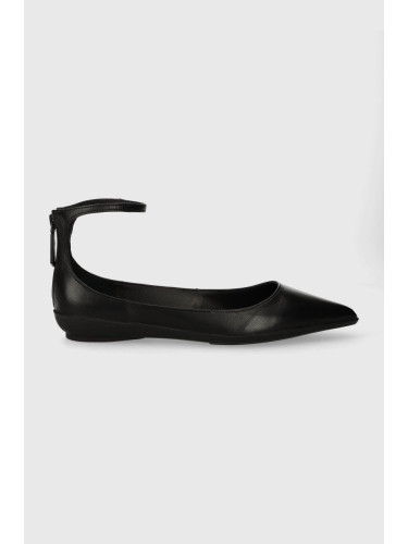 Кожени балеринки Calvin Klein WRAPPED ANKLE STRAP BALLERINA в черно  HW0HW01840