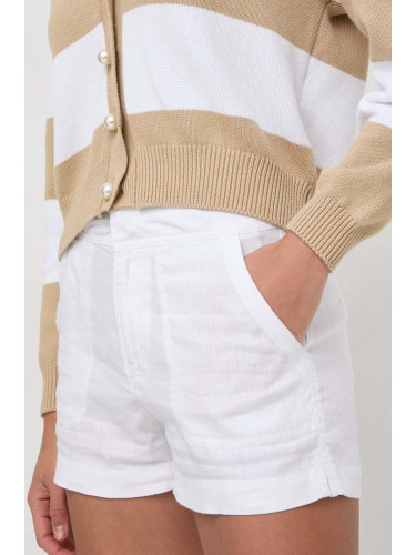 Ленен къс панталон Guess RIO в бяло с изчистен дизайн висока талия W4RD89 WCWA0