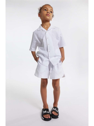 Детски памучен къс панталон Marc Jacobs в бяло с изчистен дизайн с регулируема талия