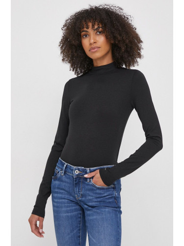 Блуза с дълги ръкави Calvin Klein в черно с ниско поло K20K206484