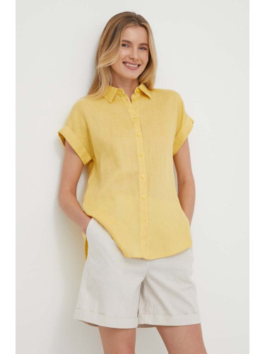 Ленена риза Lauren Ralph в жълто със свободна кройка с класическа яка 200699152
