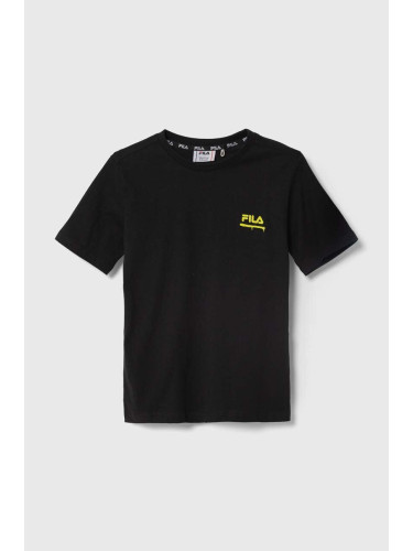 Детска памучна тениска Fila LEGAU в черно с принт