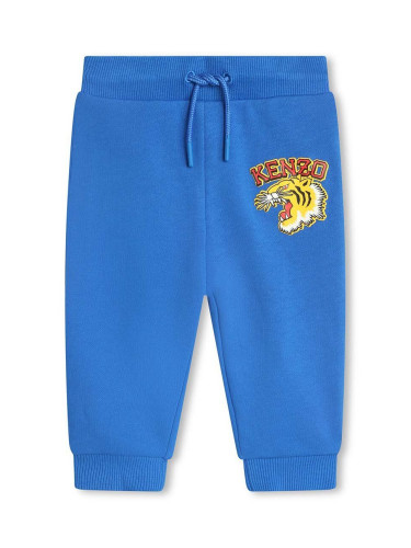 Детски памучен спортен панталон Kenzo Kids в синьо с принт
