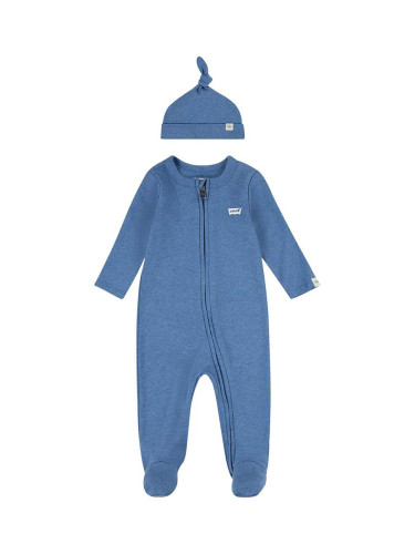 Бебешки памучни ританки Levi's LVN FOOTED COVERALL & HAT SET