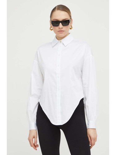 Риза Guess DEA дамска в бяло със свободна кройка с класическа яка W4RH59 WE2Q0