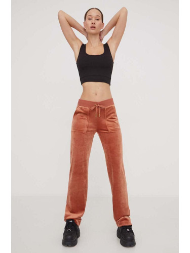 Кадифен спортен панталон Juicy Couture в кафяво с изчистен дизайн