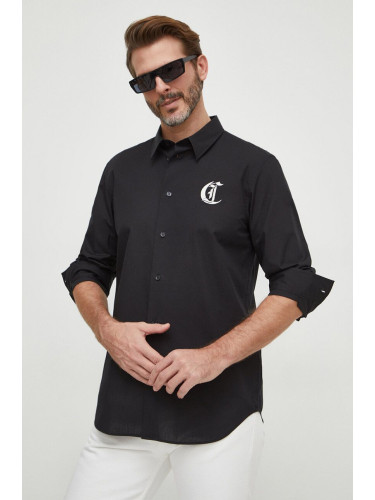 Памучна риза Just Cavalli мъжка в черно със стандартна кройка с класическа яка 76OAL2S1 CN500