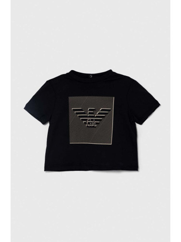 Бебешка памучна тениска Emporio Armani в черно с принт