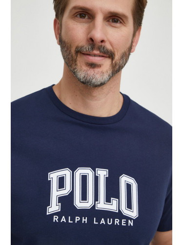 Памучна тениска Polo Ralph Lauren в тъмносиньо с принт 710934714