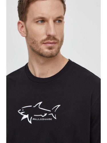 Памучна тениска Paul&Shark в черно с принт 23411198
