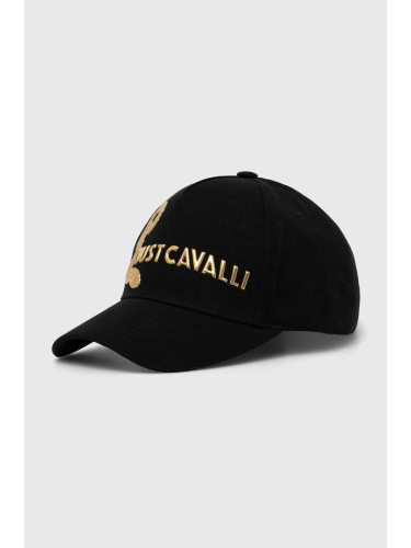 Памучна шапка с козирка Just Cavalli в черно с апликация 76QAZK5A ZG263