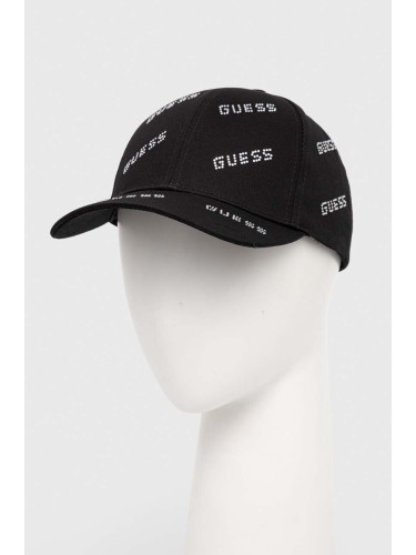Памучна шапка с козирка Guess в черно с апликация V4RZ03 WFKN0